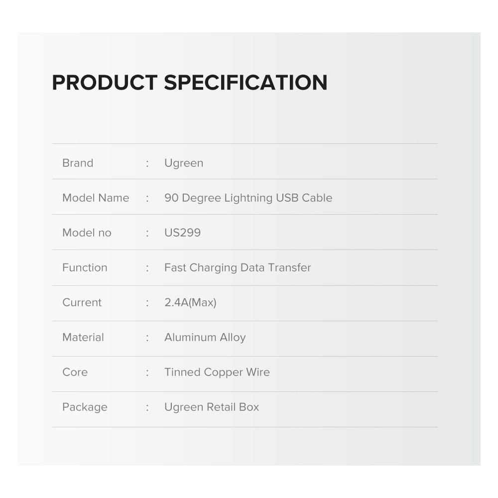 UGREEN 6957303865215 60521 Lightning to USB A Cable 90 Degree 1M - Image 9