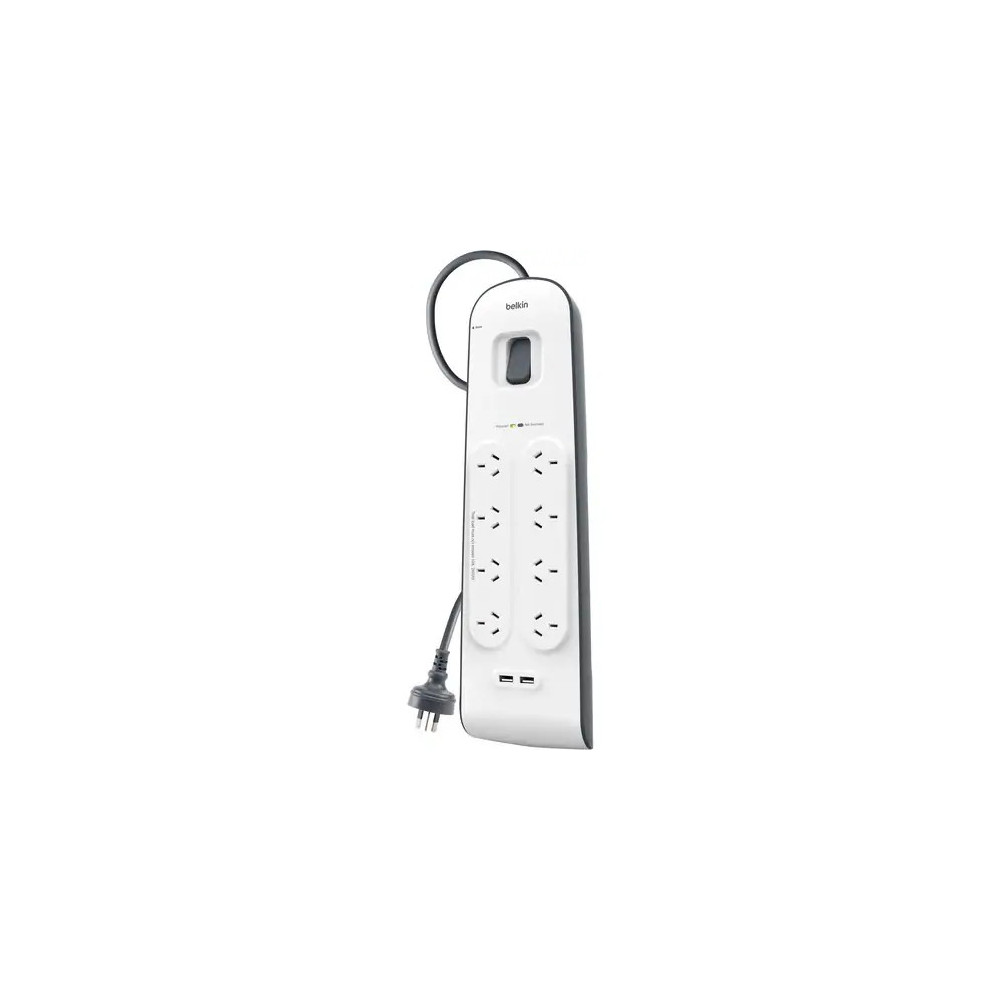 Belkin BSV804AU2M Surge Suppressor/Protector - 8 x AC Power, 2 x USB - 900 J - Input5 V DC Output - 2 m - External - Image 1