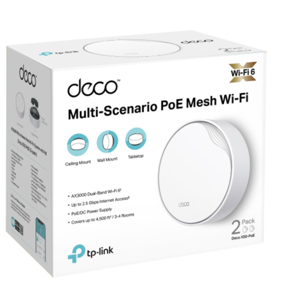 TP-LINK DECO X50-POE(2-PACK) AX3000 Whole Home Mesh WiFi 6 System with PoE, 574 Mbps at 2.4 GHz + 2402 Mbps at 5 GHz - Image 1