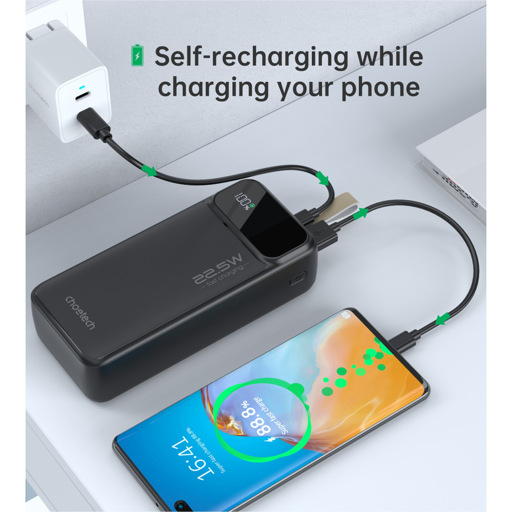 Choetech 6932112106858 B730 30000mAh Power Bank PD22.5W with Digital Display Black - Image 7