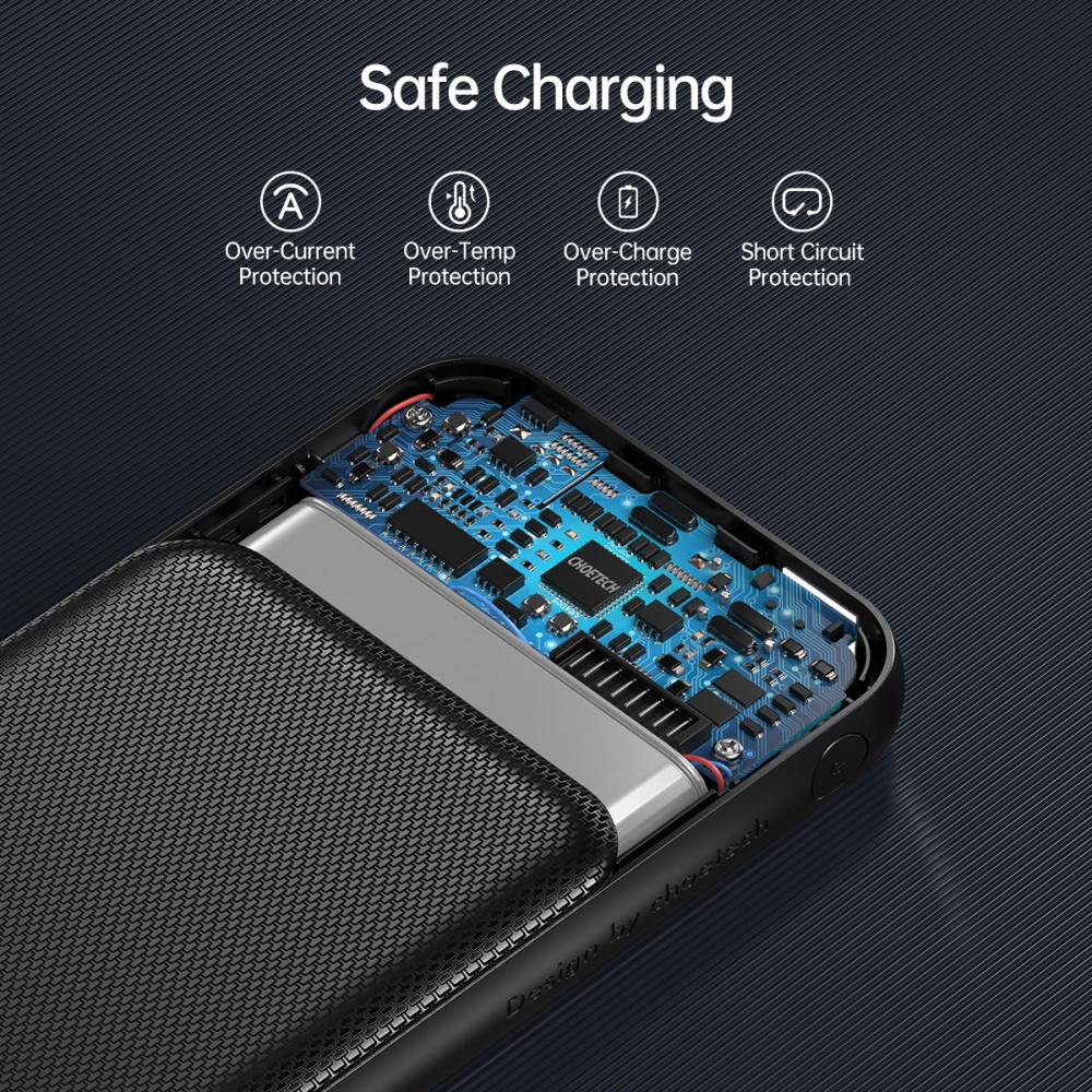 Choetech 6932112101174 B627 10000mAh PD 20W + QC Power Bank | 0.5M USB-C to USB-C Cable | Black - Image 8