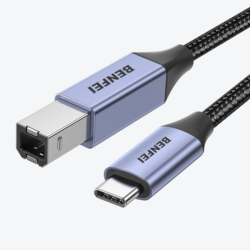 BENFEI 6971785944237 000405GY-1.5M USB B to USB C Printer Cable, Nylon Braided, Premium Aluminium Alloy Case 1.5M - Image 1
