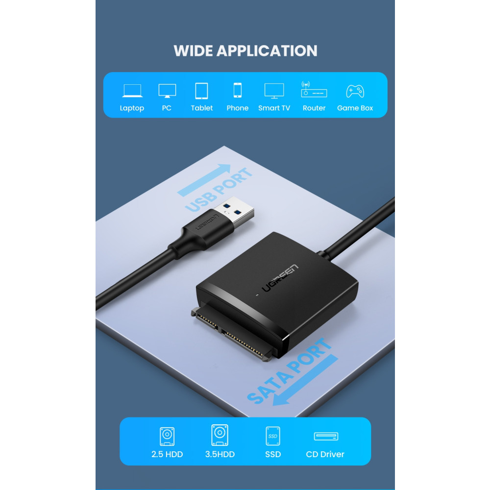 UGREEN 6957303865611 60561 SATA to USB 3.0 Adapter Cable with UASP SATA III to USB Converter