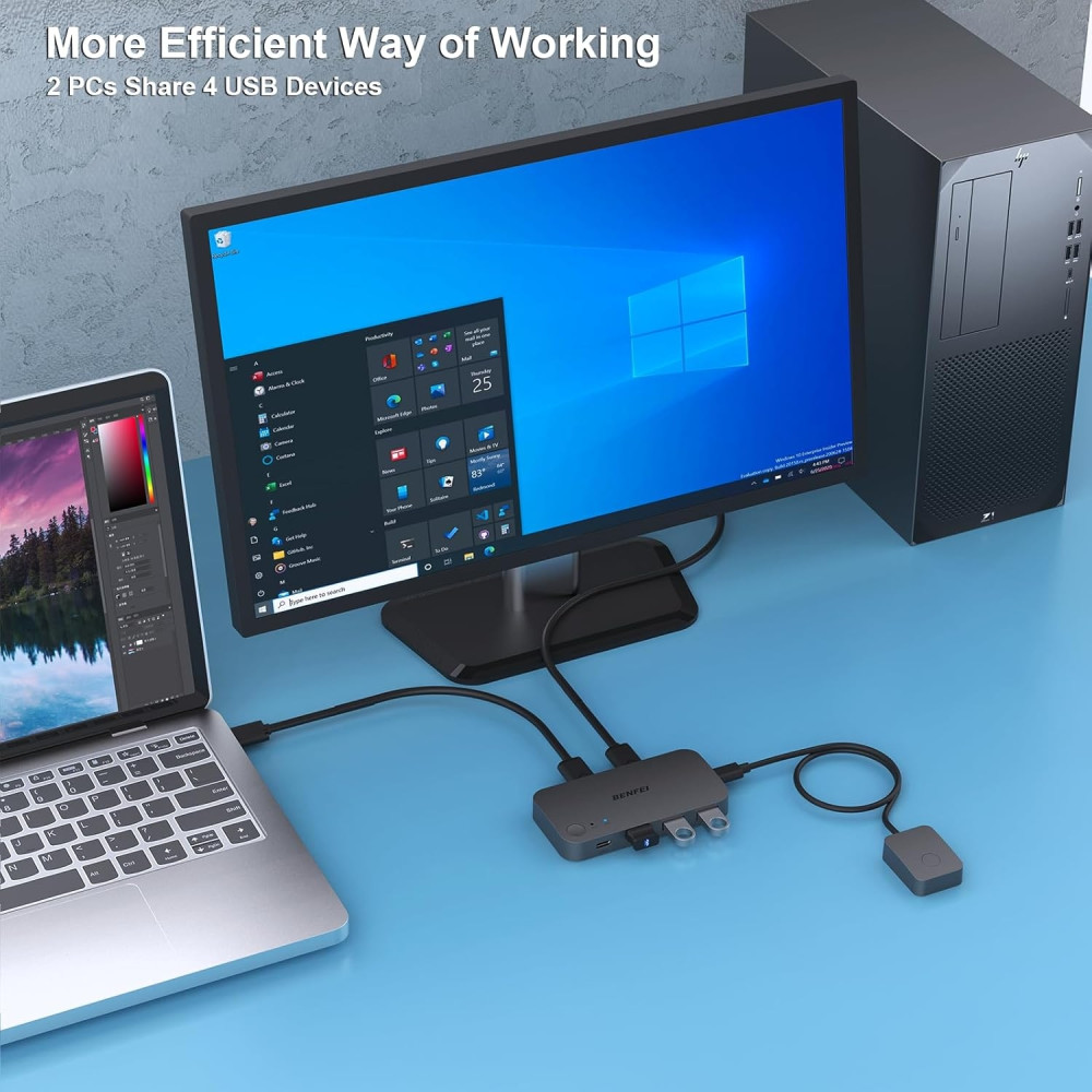 BENFEI 6971785943513 000376BK USB 3.0 Switch, USB Switcher 2 Computers Share 3*USB 3.0 and 1*USB C with Remote - Image 3