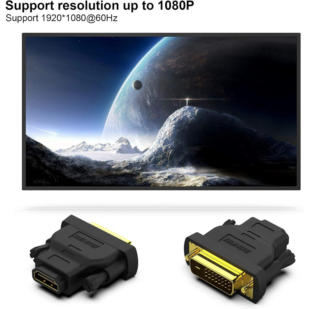 BENFEI B07CXY79KR 000184black-2P Bidirectional DVI Male to HDMI Female x 2 Pack