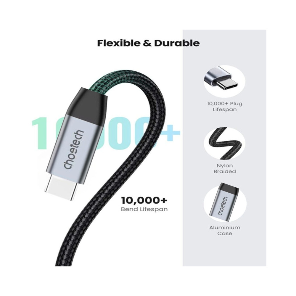 Choetech 6932112109064 XCC-1039 240W USB-C Extension Cable 10Gbps PD Fast Charging 2M Black - Image 2