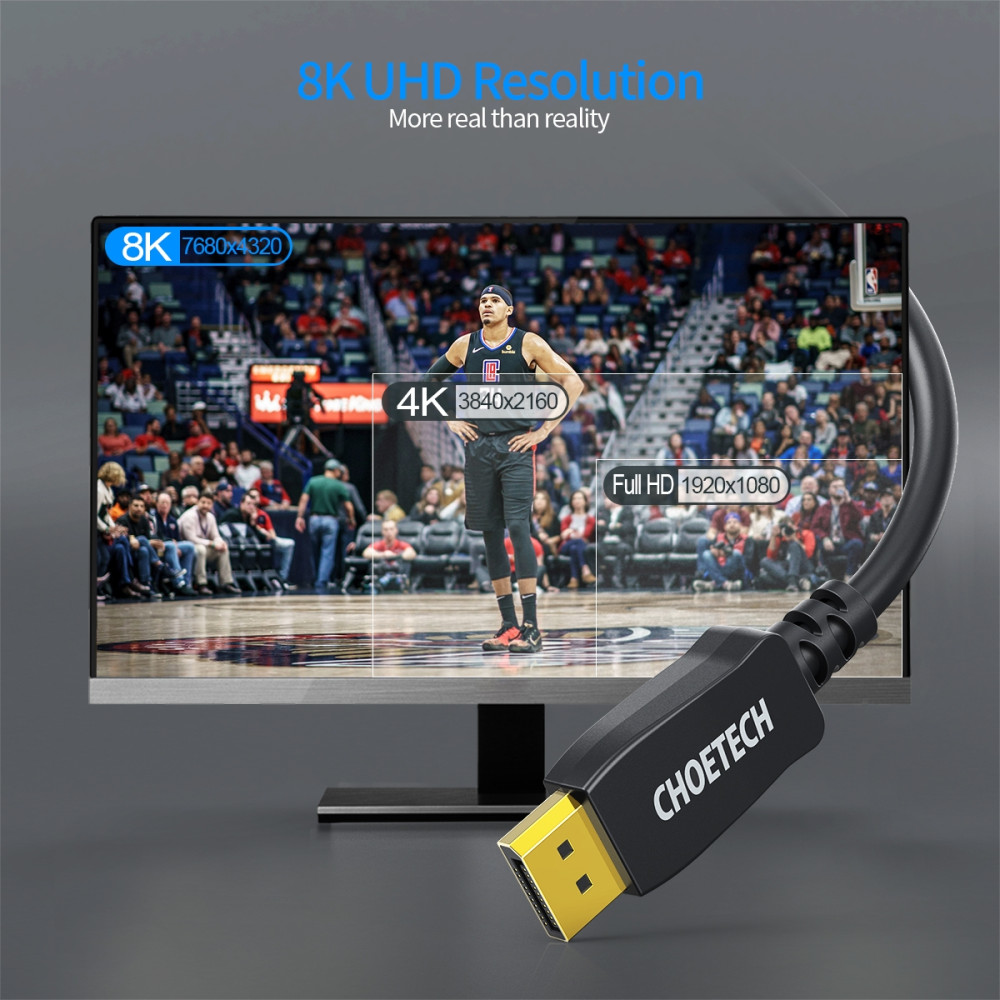 Choetech 6932112107206 XDD01 DisplayPort 1.4 8K 60Hz Cable 2M 165Hz DP to DP for Gaming - Image 3
