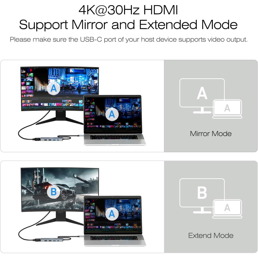 BENFEI B0CSYYKB97 000360GY USB-C Hub 5-in-1 with 4K HDMI(Certified) 3 x USB-A, 100W PD, Silicone and Woven Design Cable, Aluminum Case - Image 4