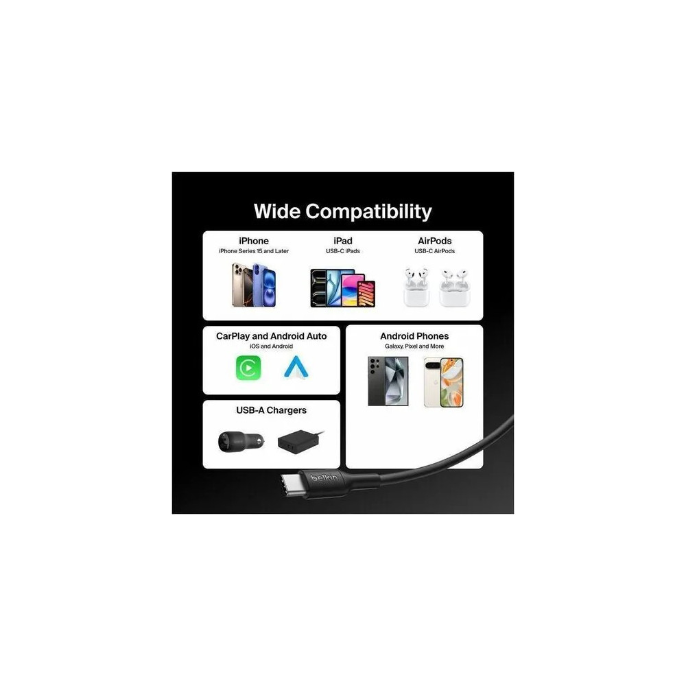 Belkin CAB021FQ1MBK BoostCharge 1 m USB-C/USB-A Data Transfer Cable - Cable for iPhone, MacBook, iPad Air, iPad Pro, MacBook Pro - First End: 1 × USB Type A - Male - Second End: 1 × USB Type C - Male - Black - Image 8