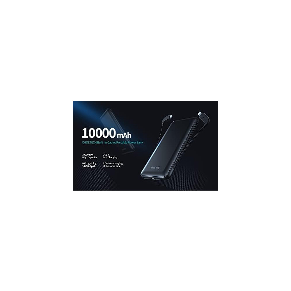 Choetech 6971824976045 B688-BK 10000mAh MFi Certified PD18W Power Bank (with 2 cables) - Image 3