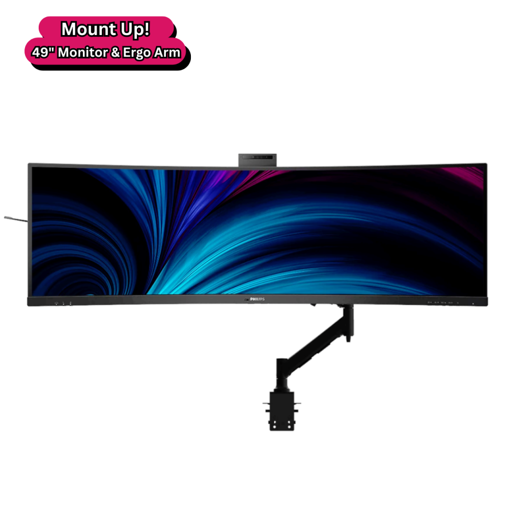Philips 49B2U5900CH Mount Up! Bundle. 49" DQHD SuperWide Curved Monitor and Arm