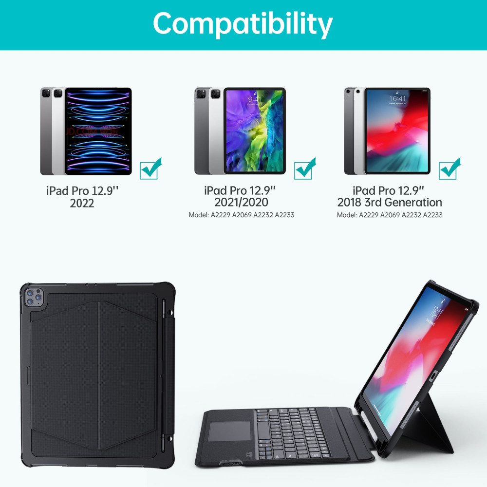 Choetech 6932112101723 BH-015-BK Bluetooth Keyboard Case with Touchpad and backlight for iPad Pro 12.9" Black - Image 4
