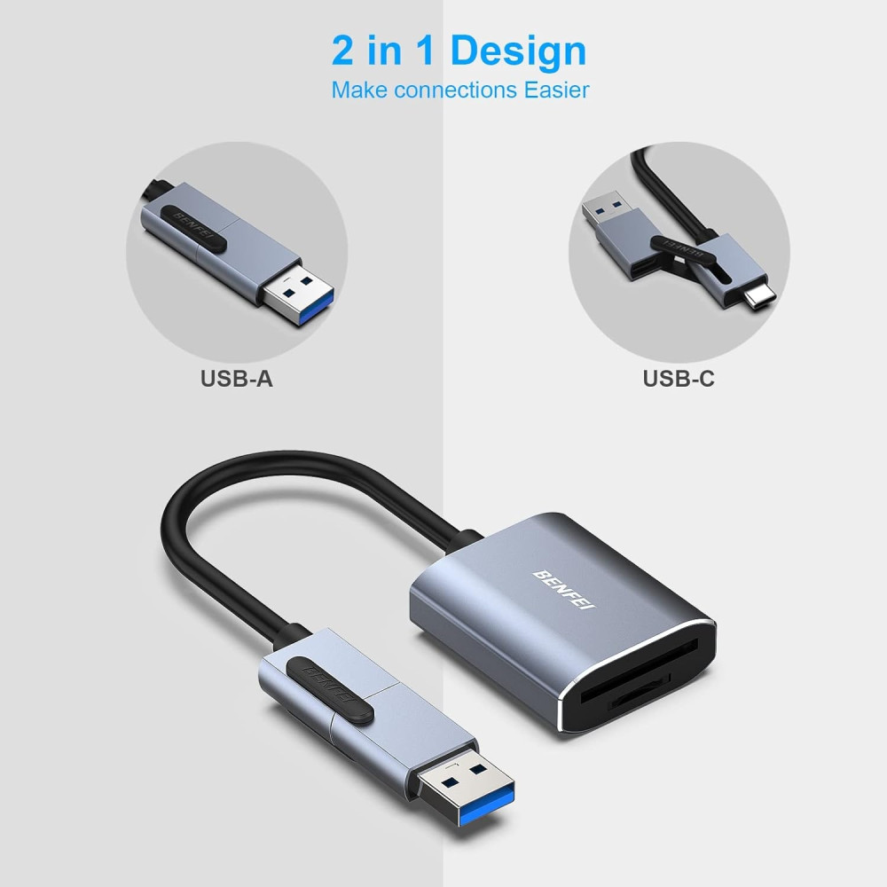 BENFEI B0BYV19KMM 000271GY USB-C + USB-A to SD / TF Card Reader - Image 2