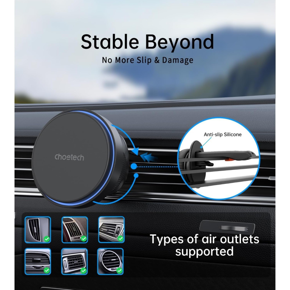 Choetech 6932112106377 T205-F 15W Magnetic Car Charger Holder LED Fast Wireless Mount - Image 2