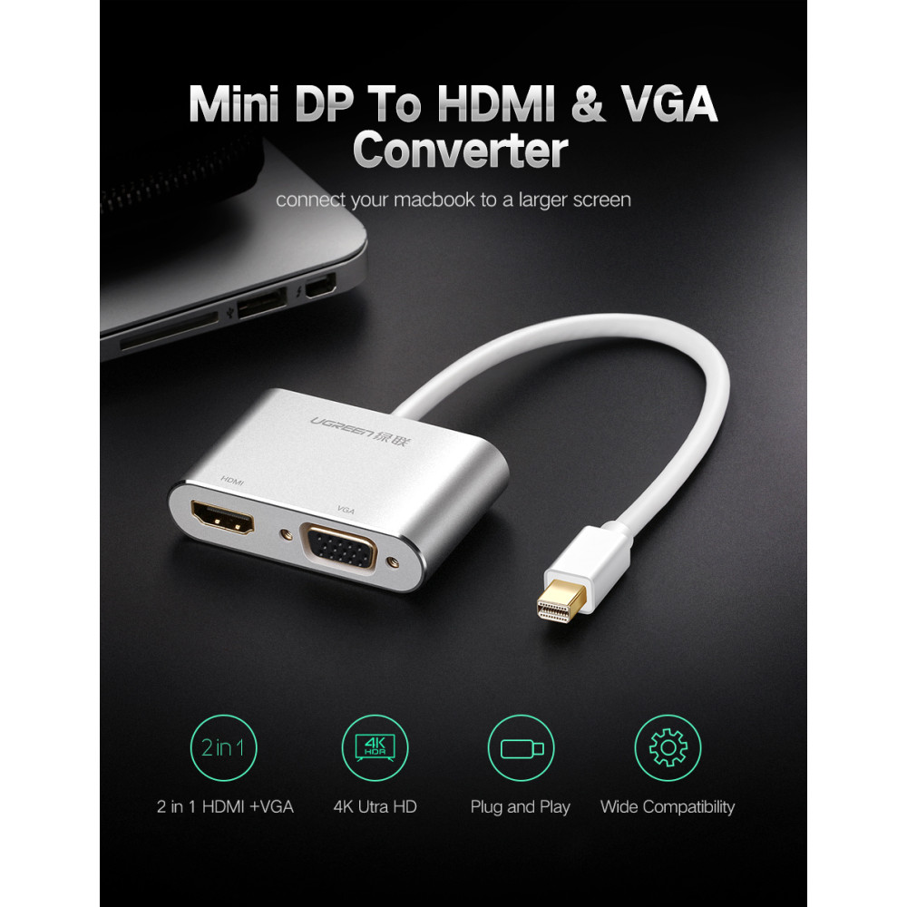 UGREEN 6957303824212 20421 Mini Dp to HDMI/VGA converter - Silver - Image 1
