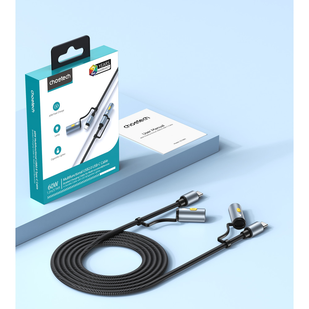Choetech 6932112110084 CC1001 Smart PD60W 4-in-1 USB C to C cable 1.2M - Image 4