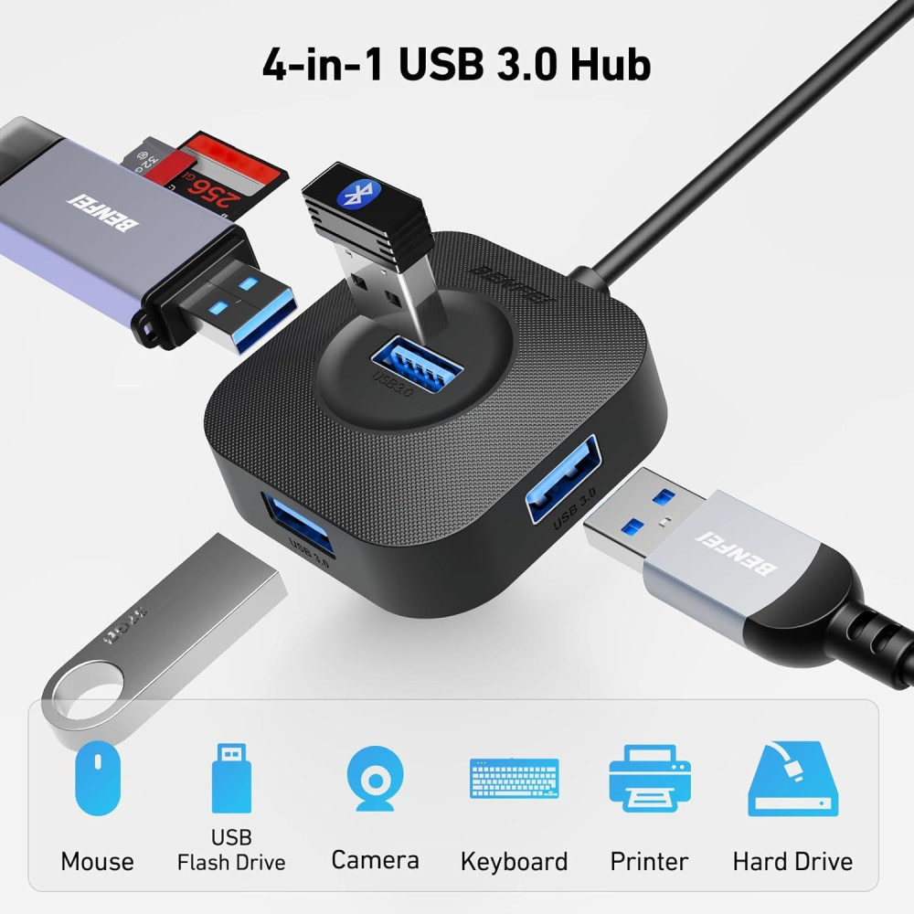 BENFEI B0D96KFQXL 000371BK USB-C Hub, 4 Ports USB 3.0 Hub with 5Gbps Data Transfer for MacBook, Mac Pro, iMac, Surface, XPS, Flash Drive, Mobile HDD - Image 2