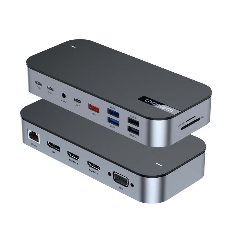 Choetech 6932112105004 HUB-M52 15 in1 HUB docking station HDMI x 2 + USB*5 + RJ45 + DP + VGA + PD3.0 + USB-C + AUX + SD/TF Reader - Image 8