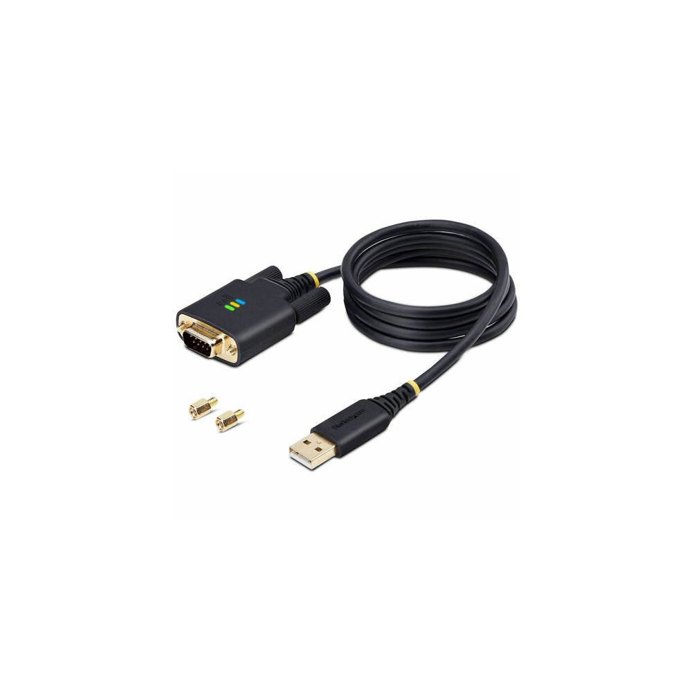 StarTech 1P3FFCB-USB-SERIAL 3ft (1m) USB to Serial Adapter Cable, COM Retention, FTDI IC, DB9 RS232, Interchangeable DB9 Screws/Nuts, Windows/macOS/Linux - Add a DB9 RS-232 serial port to a desktop/laptop using a USB-A port; Interchangeable Scre - Image 1