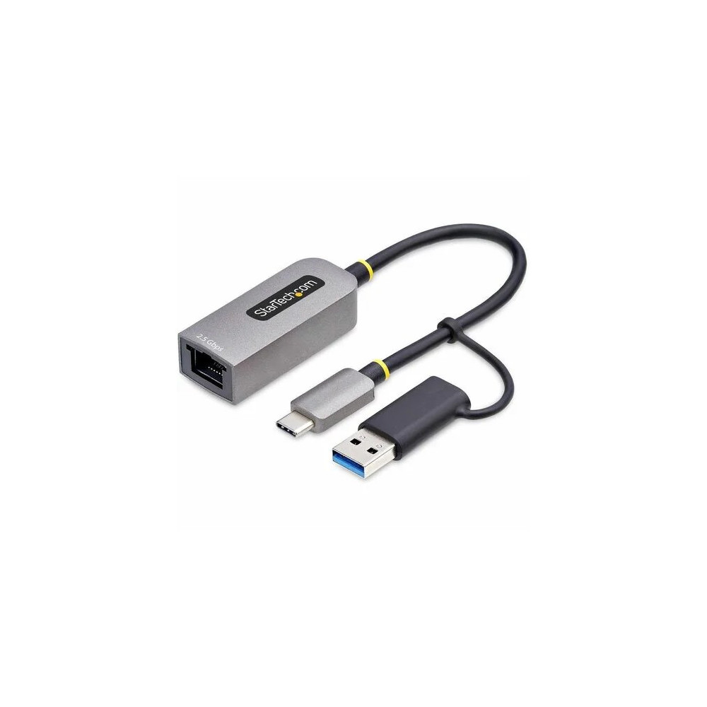 StarTech U2GA-USB-C-ETHERNET 2.5GbE USB-C to Ethernet Adapter with USB-A Converter, NBASE-T NIC, USB 3.0 Type-C 2.5/1G Multi Speed Network, USB 3.1 RJ45 - 2.5GbE NBASE-T USB-C to Ethernet Adapter w/USB-A Converter; Securely connects to networks over CAT5e