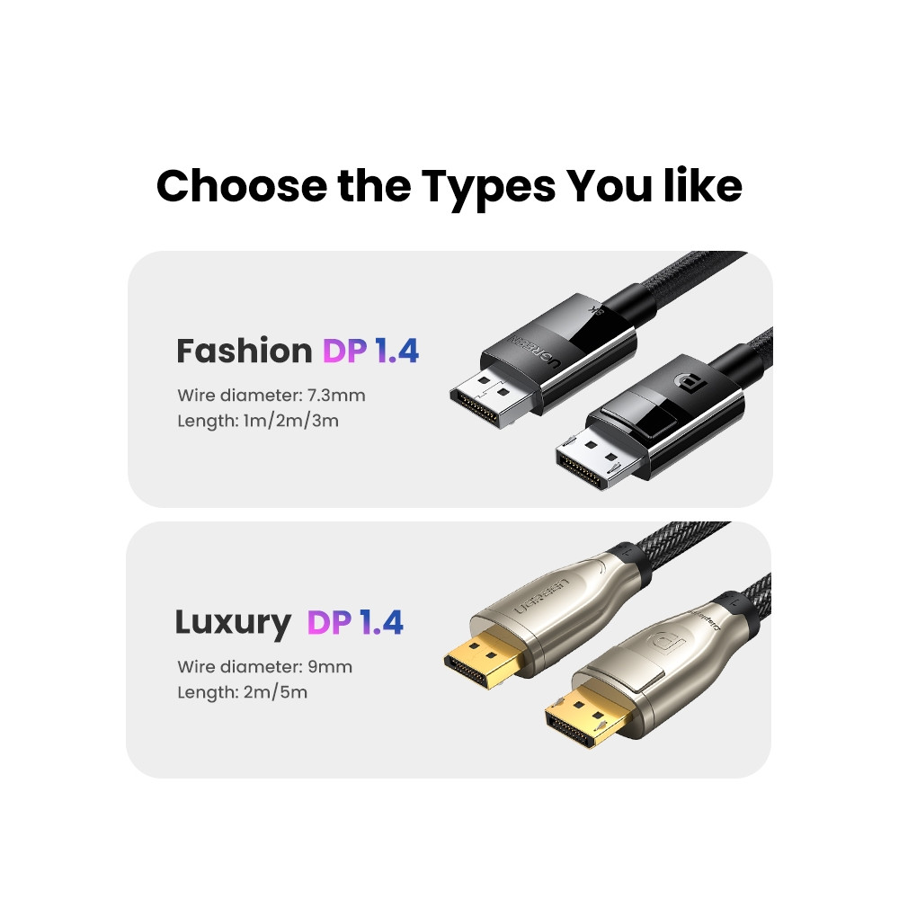 UGREEN 6957303883905 80390 DP V1.4 Male to Male Plastic Case Braided Cable 1m - Image 7