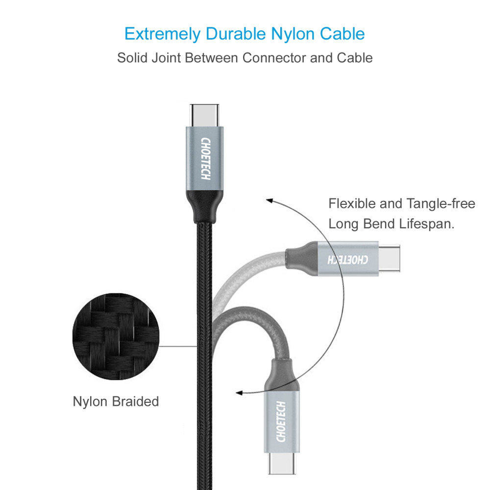 Choetech 6971824971316 AC0007-102GY USB3.0 to USB-C Braided Cable 2M - Image 7