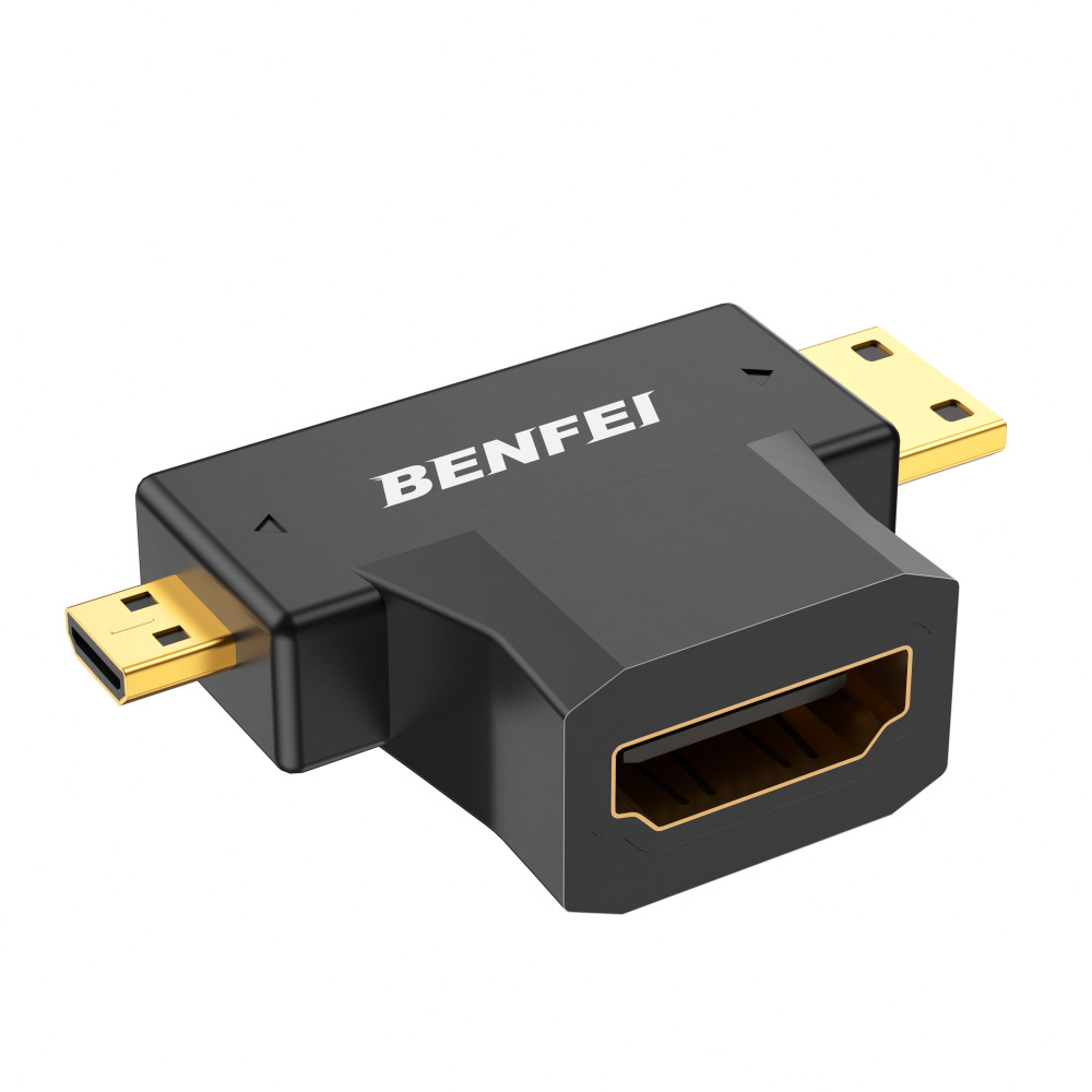 BENFEI 6971785944688 000434BK Micro HDMI + Mini HDMI male to HDMI female Adapter - Image 1