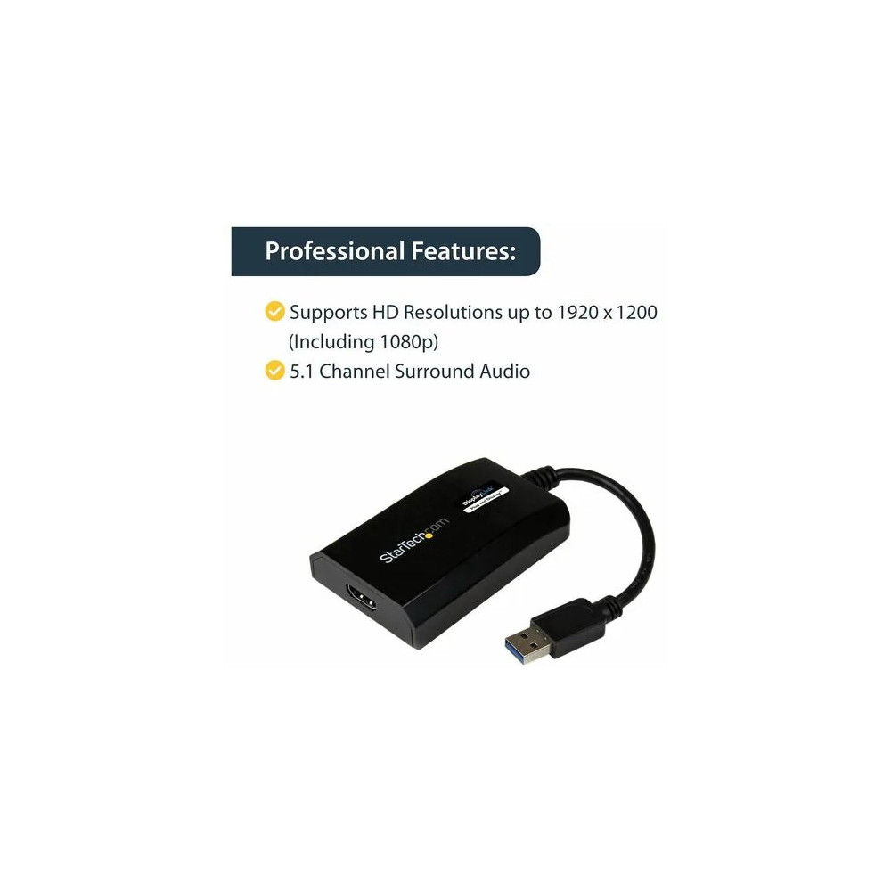 StarTech USB32HDPRO USB 3.0 to HDMI Adapter, DisplayLink Certified, 1920x1200, USB-A to HDMI Display Adapter, External Graphics Card for Mac/PC - USB 3.0 - 1 x HDMI, HDMI - Black
