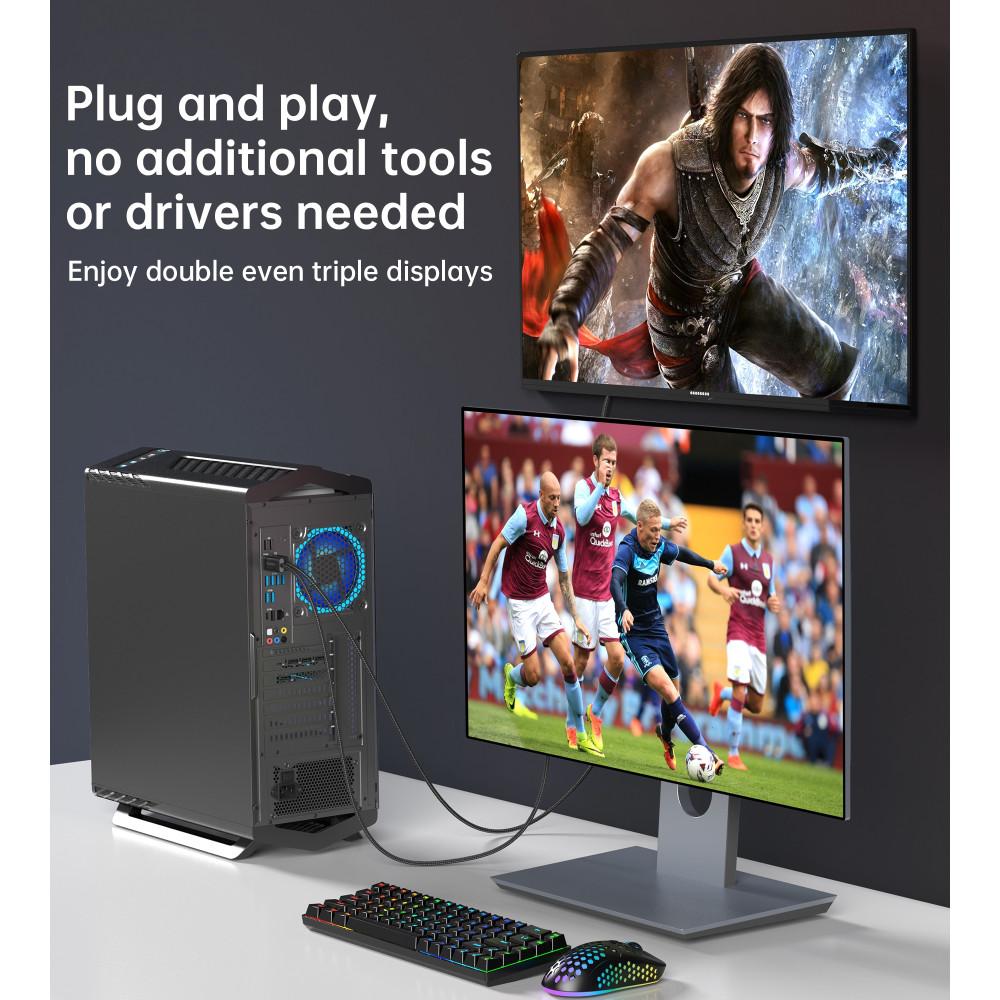 Choetech 6932112105516 XDH01 4K@60Hz DP to HDMI Cable Braided DisplayPort to HDMI 2M - Image 7