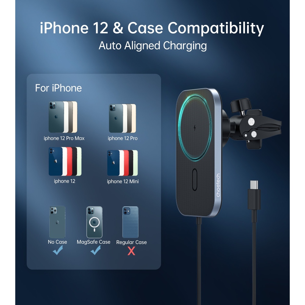 Choetech 6971824978445 T200-F-102BK MagLeap Magnetic Wireless Car Charger 1.5M - Image 6