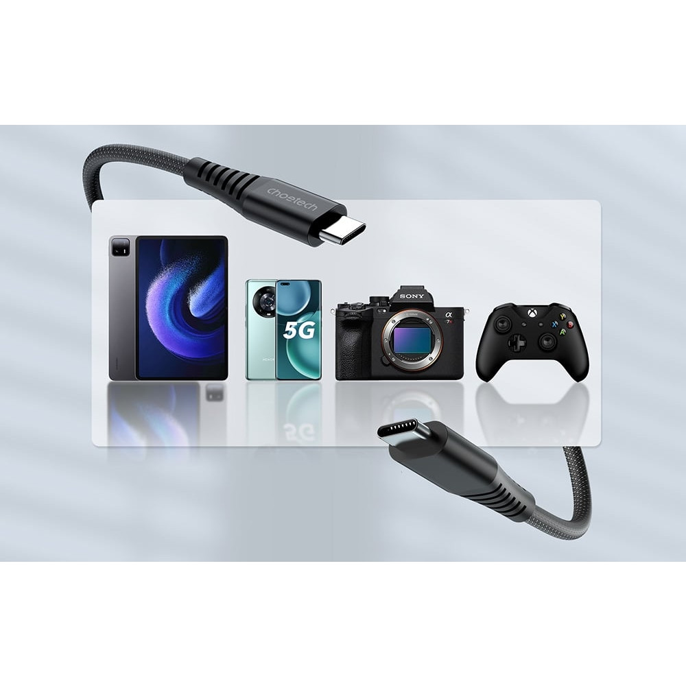 Choetech 6932112107138 XCC-1051 240W 5A 48V Magnetic USB-C Cable 1.8m PD 3.1 Braided Black - Image 2