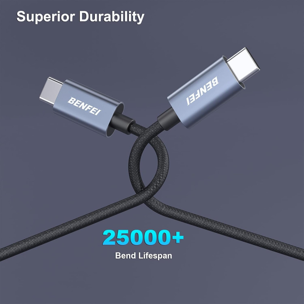 BENFEI B0D6TWHND8 000351SL-2M 100W USB-C to USB-C Fast Charging Cable Aluminum Shell Tangle-Free Silicone for I-phone 15 /16 /17 and Samsung 2M - Image 2