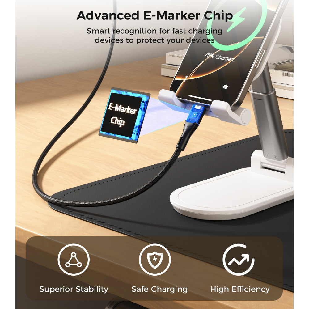 Choetech 6971824975222 XCC-1007 USB 3.1 Gen2 100W 10Gbps 4K USB-C Cable 2M Braided Black - Image 7