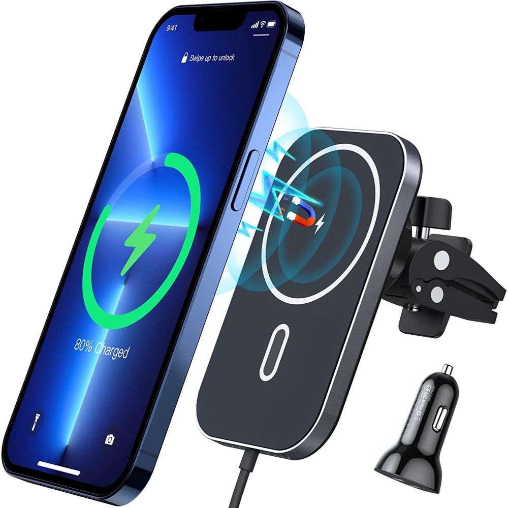 Choetech 6971824979923 T200-F-NKP (301) MagLeap Magnetic Wireless charging Pad + Dual USB-C Car Charger Combo Pack with 1M cable Black - Image 1