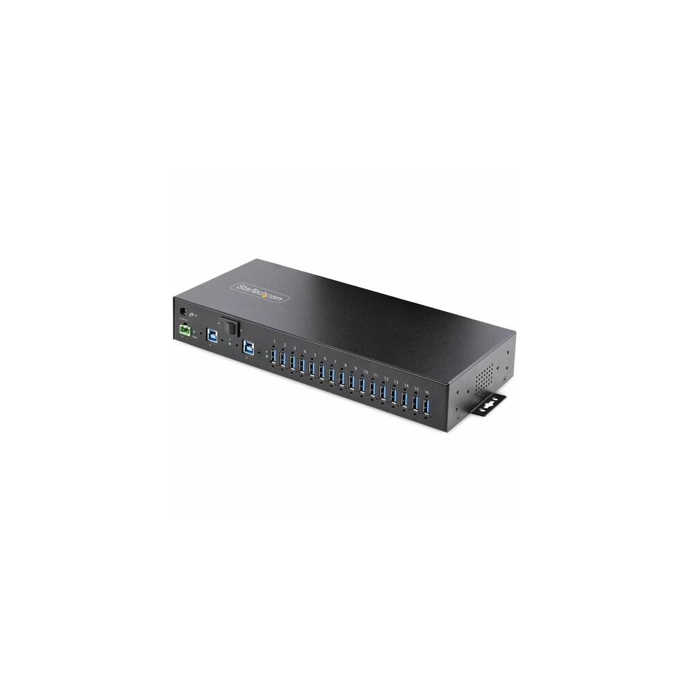 StarTech 5G16AINDS-USB-A-HUB 16-Port Industrial USB 3.0 Hub 5Gbps, Mountable, Terminal Block Power Up to 120W Shared, USB Charging, Dual-Host Hub/Switch - 16 USB-A 3.2 Gen 1 (5Gbps shared) Downstream Facing Ports (DFP) w/dual-host switch/hub - Steel enclo