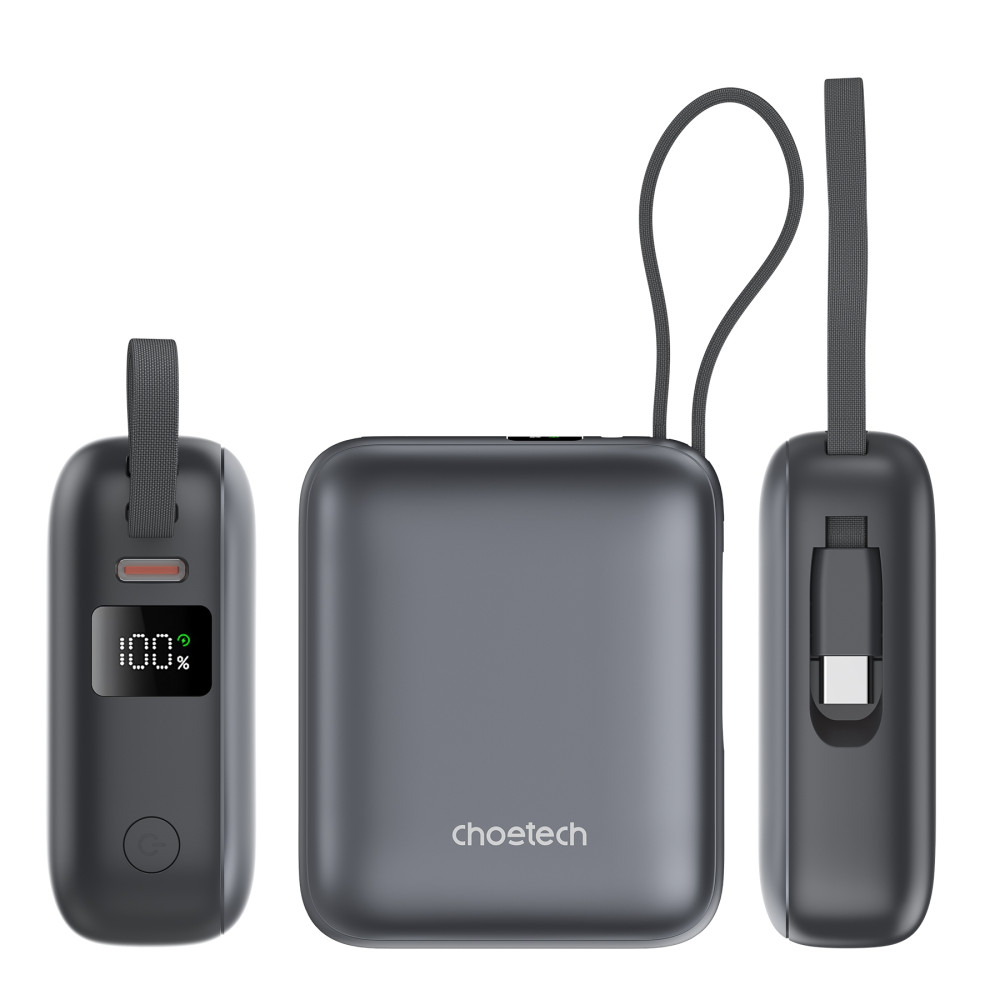 Choetech 6932112110329 B832-GY Mini 35W 10,000mAh Power Bank with LED Display + USB-C Cable Space Grey - Image 3