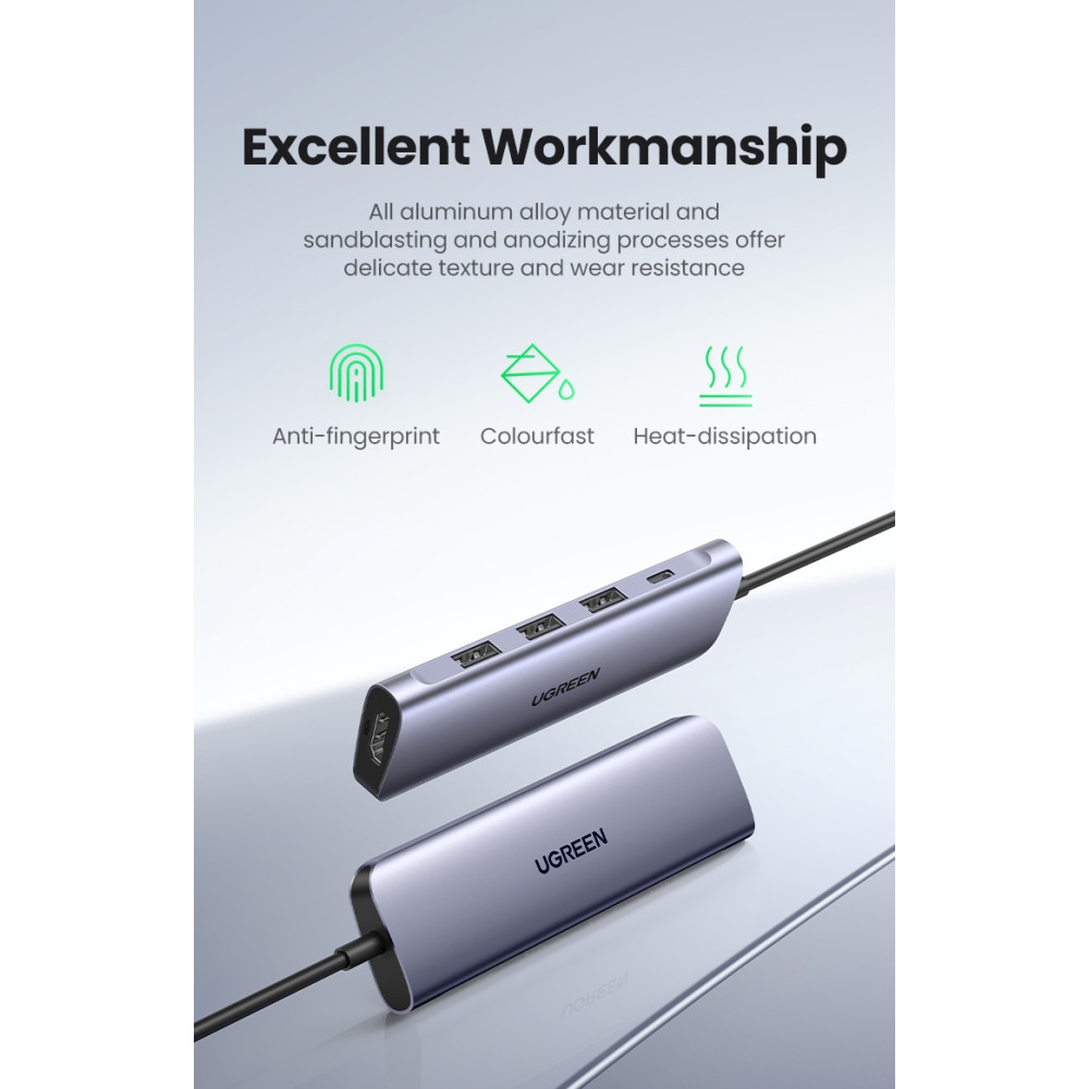 UGREEN 6957303852093 50209 USB Type C 5 in 1 Multifunction Adapter- HDMI+USB3.0*3+Type C PD Power converter - Image 8