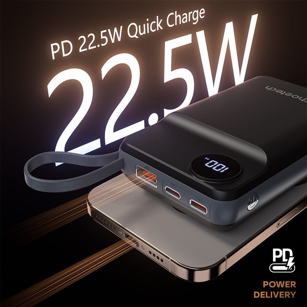 Choetech 6932112107947 B696-BK 20000mAh 22.5W USB-A + USB-C x 2 + MagLeap Wireless Charge Power Bank - Image 4
