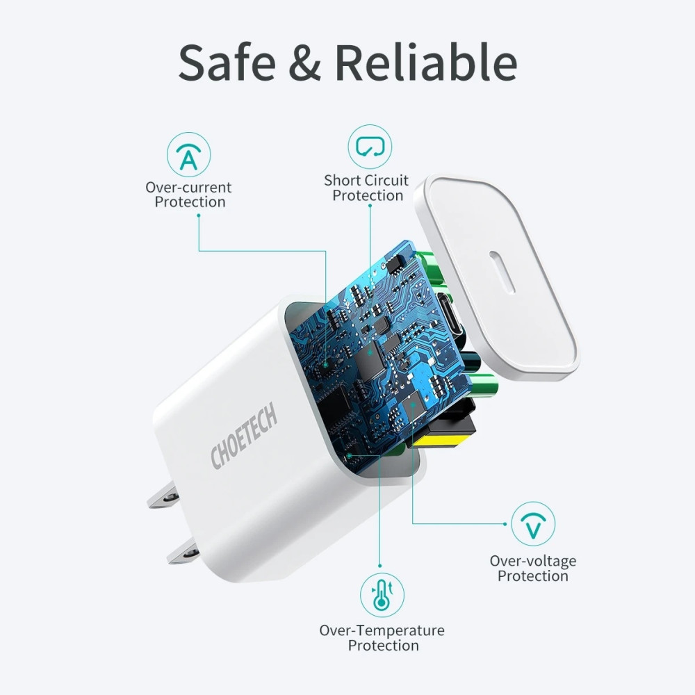 Choetech 6932112102881 Q5004-V2 20W USB-C Fast Charger + 1.2M lightning Cable - Image 3