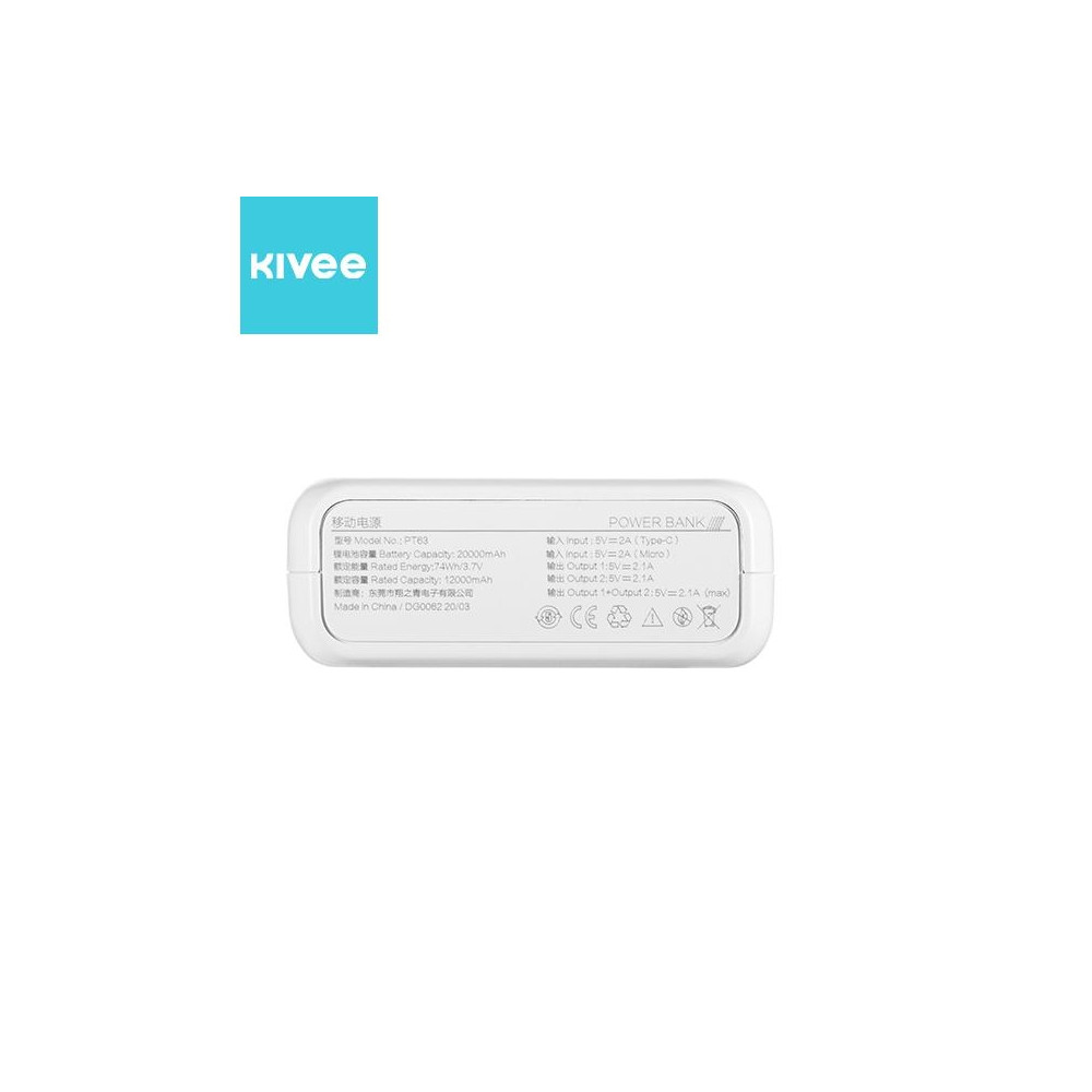 KIVEE 6941256102077 PT63 Power Bank 20000mAh White - Image 4