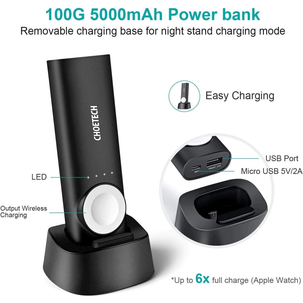 Choetech 6971824970029 T315 5000mAh 2-in-1 Power Bank MFi Certified for Apple Watch and Phone - Image 5