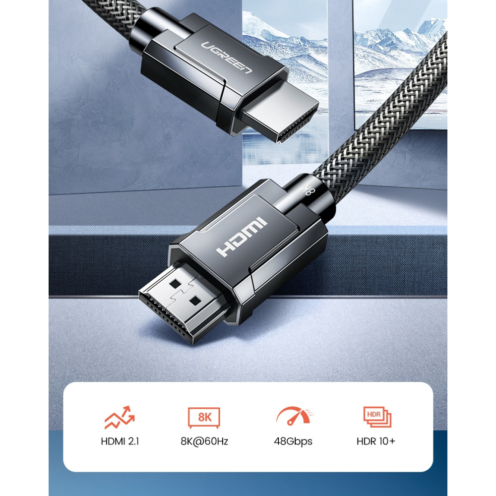 UGREEN 6957303873210 70321 8K@60Hz Certified HDMI 2.1 Cable – 2M Ultra High Speed, 48Gbps, 4K@240Hz, Braided, eARC HDR for PS5/Xbox - Image 1