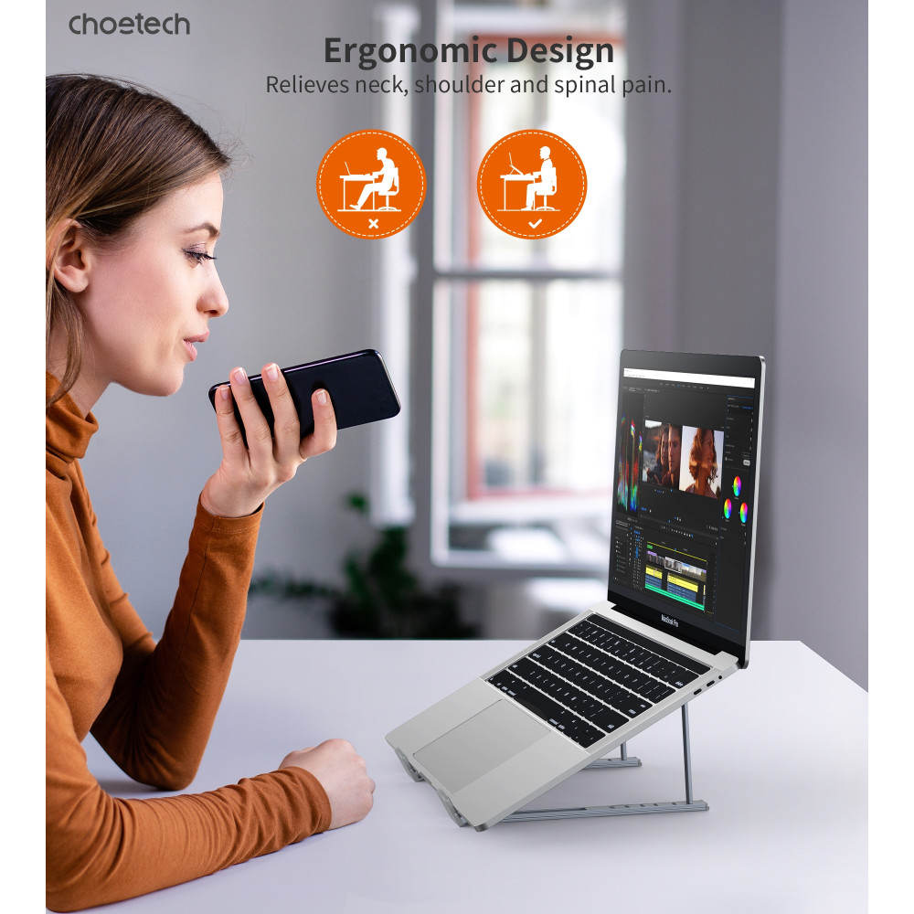 Choetech 6932112104885 H055-GY Aluminum Foldable Laptop Stand - Image 3