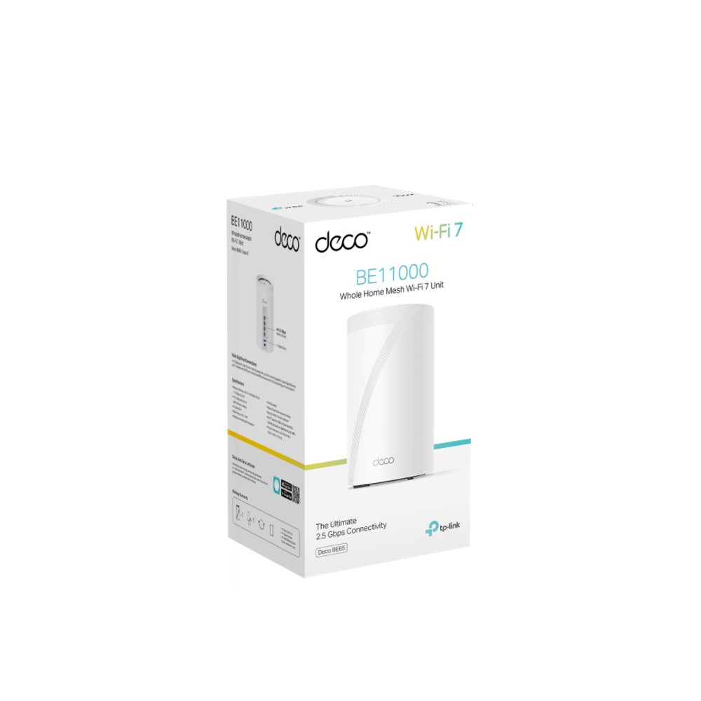 TP-LINK DECO BE65(1-PACK) Deco BE65 BE11000 Whole Home Mesh Wi-Fi 7 System (WIFI7), 574 Mbps at 2.4 GHz + 4320 Mbps at 5 GHz + 5760 Mbps at 6 GHz - Image 1