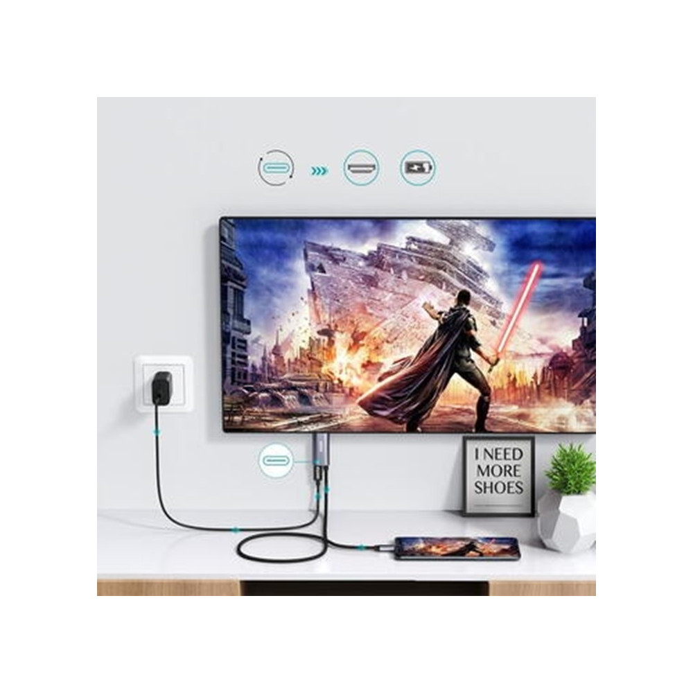 Choetech 6932112102157 XCH-M180-GY-V2 Unidirectional adapter USB-C (male) to HDMI 4K 60Hz (male) + PD100W Power Delivery 1.8M - Image 9