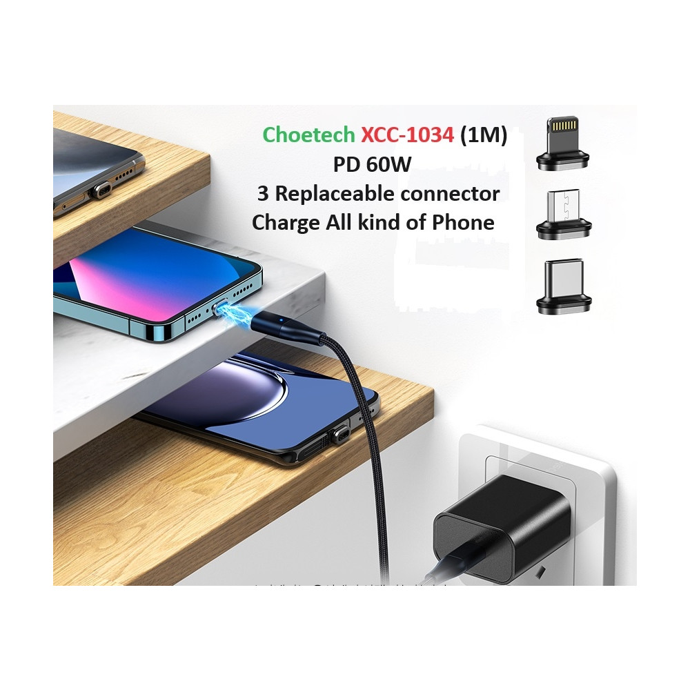 Choetech 6932112102652 XCC-1034 60W C to C 1M with 3 Replaceable connecter - Image 3