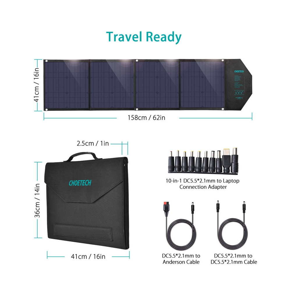 Choetech 6971824975659 SC007 80W Solar Charger USB-C PD 30W 18V Dual USB output + DC Portable Solar Panel Charger - Image 4