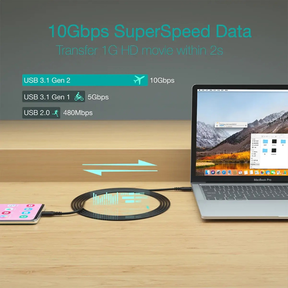 Choetech 6932112102133 XCC-1027 100W PD USB-C Cable 2m Braided Fast Charging for MacBook - Image 6