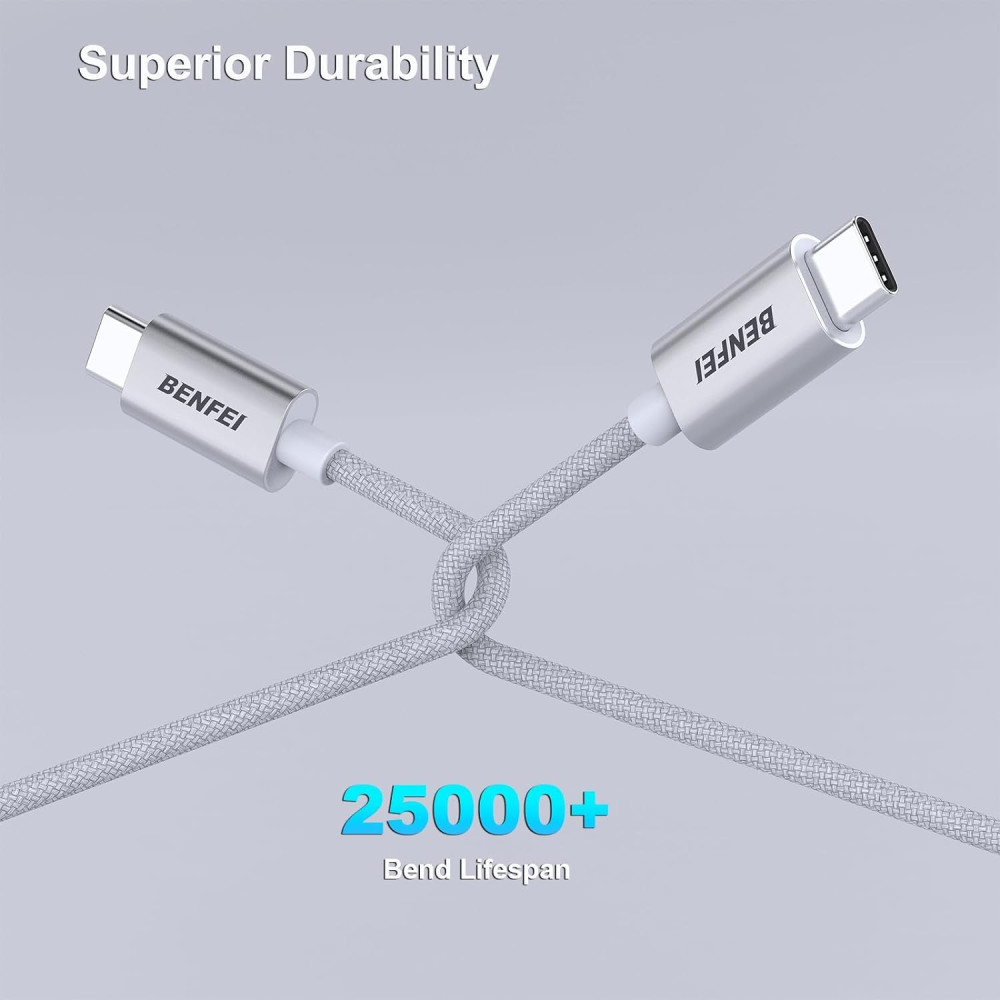 BENFEI B0CSFYW467 000351SL-1M 100W USB-C to USB-C Fast Charging Cable Aluminum Shell Tangle-Free Silicone for I-phone 15 /16 /Samsung 1M - Image 7