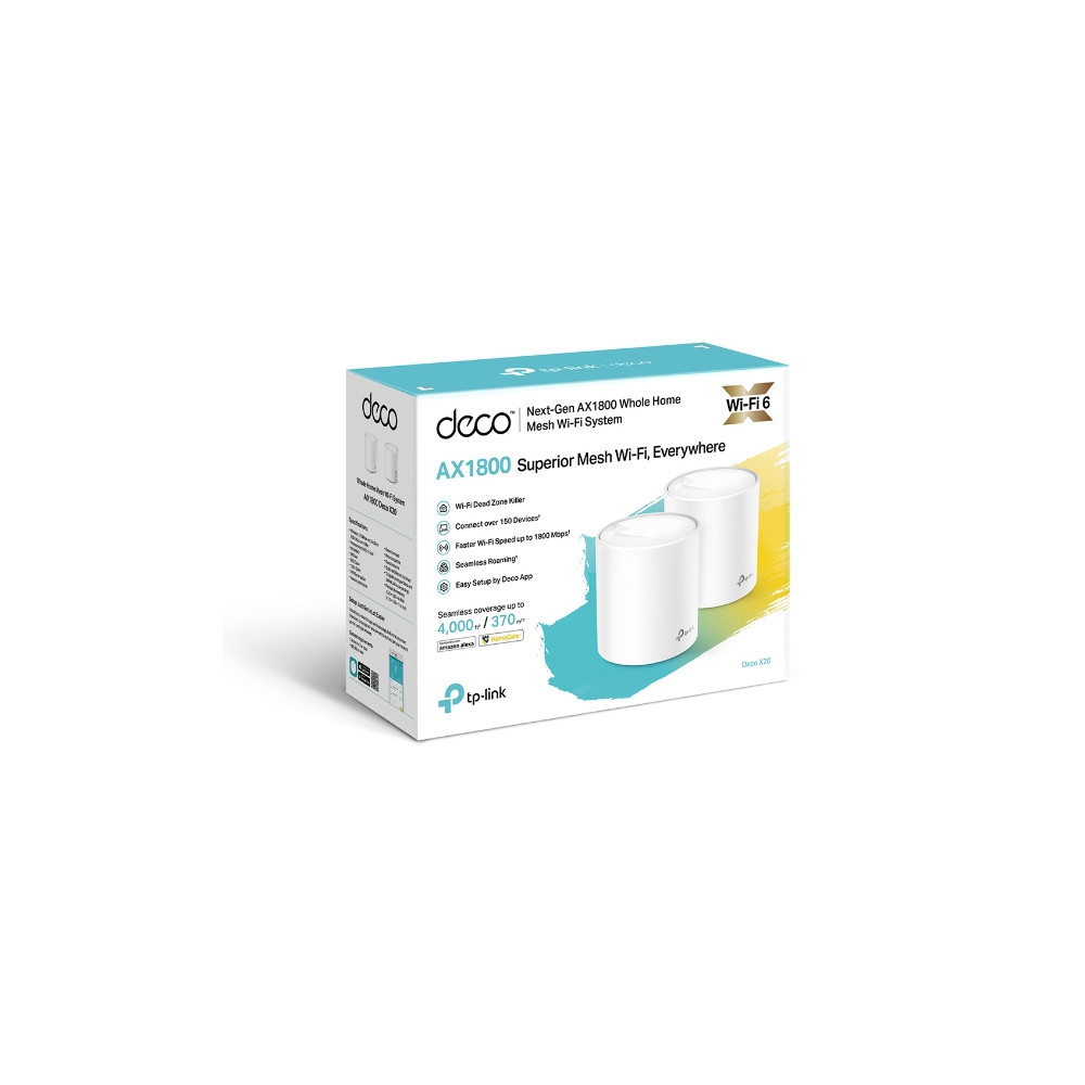 TP-LINK DECO X20(2-PACK) AX1800 Whole Home Mesh Wi-Fi 6 System, Up To 370 sqm Coverage, WIFI6, 1201Mbps @ 5Ghz, 574Mbps @ 2.4 GHz OFDMA, MU-MIMO (WIFI - Image 1
